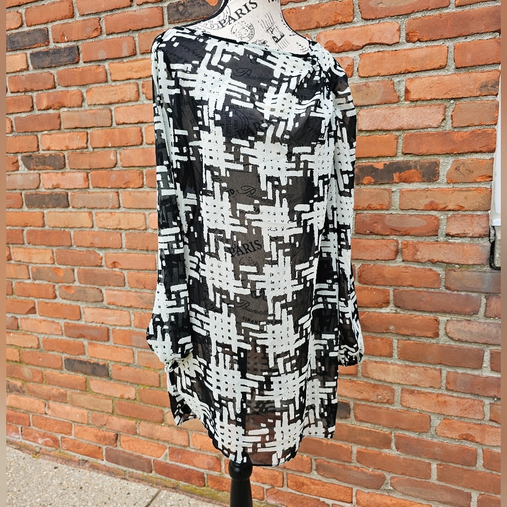 🖤 Rachel Rachel Roy Semi-Sheer Geometric Print Tunic Sheath Dress | Size M